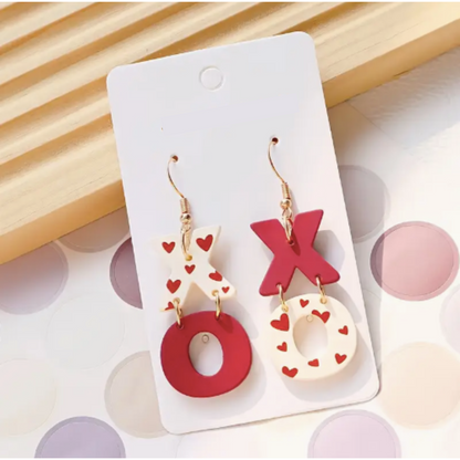 Red & White "XO" Heart Design Earrings