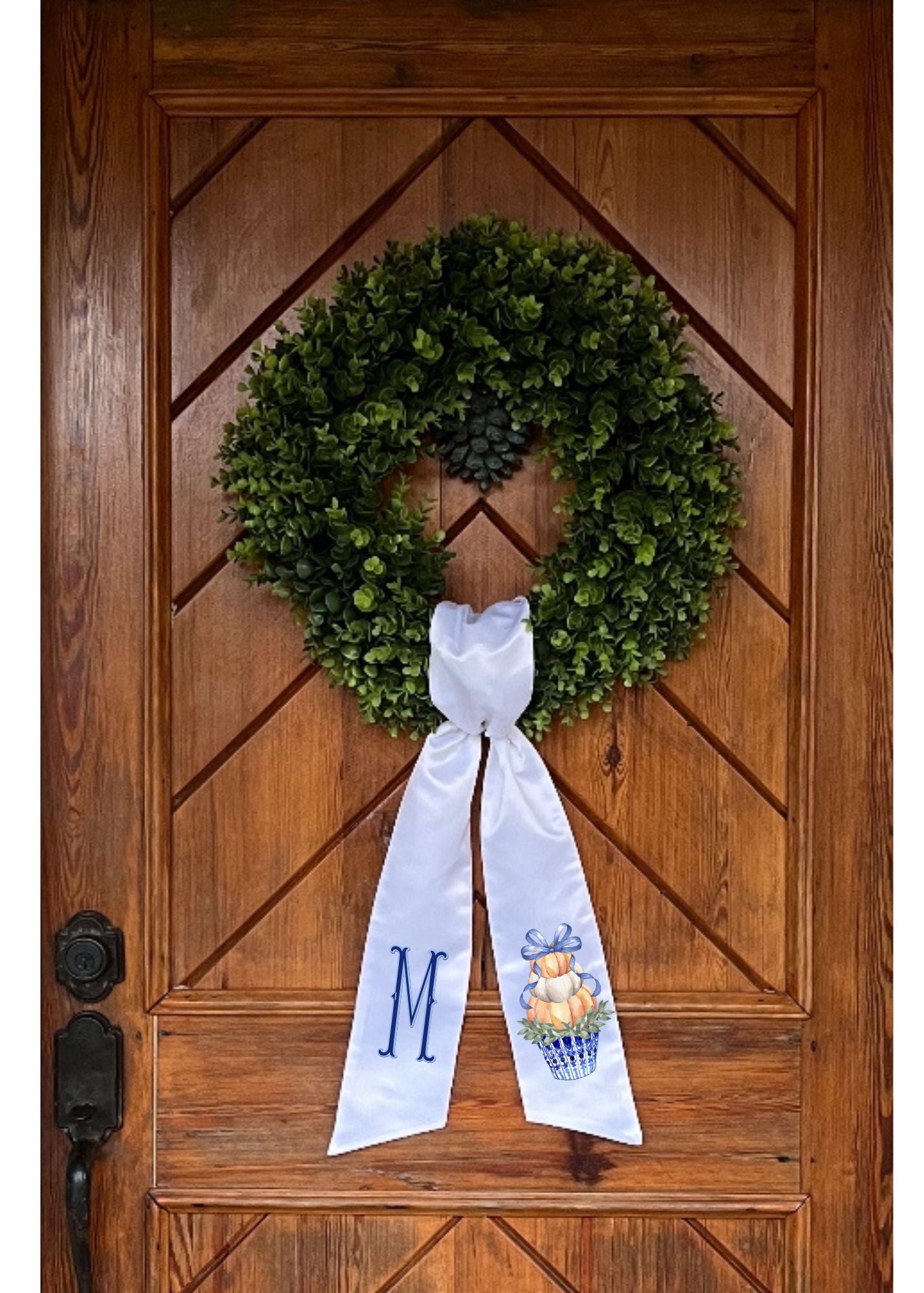 Chinoiserie Pumpkin Topiary Wreath Sash