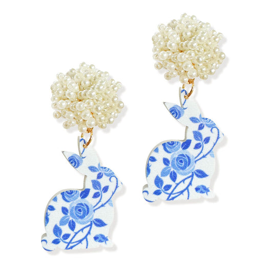 Blue Floral Bunny Earrings