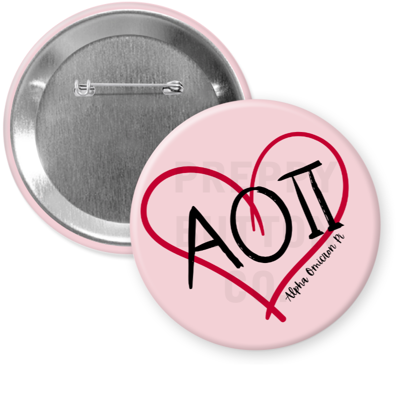 Alpha Omicron Pi Heart Sorority Button
