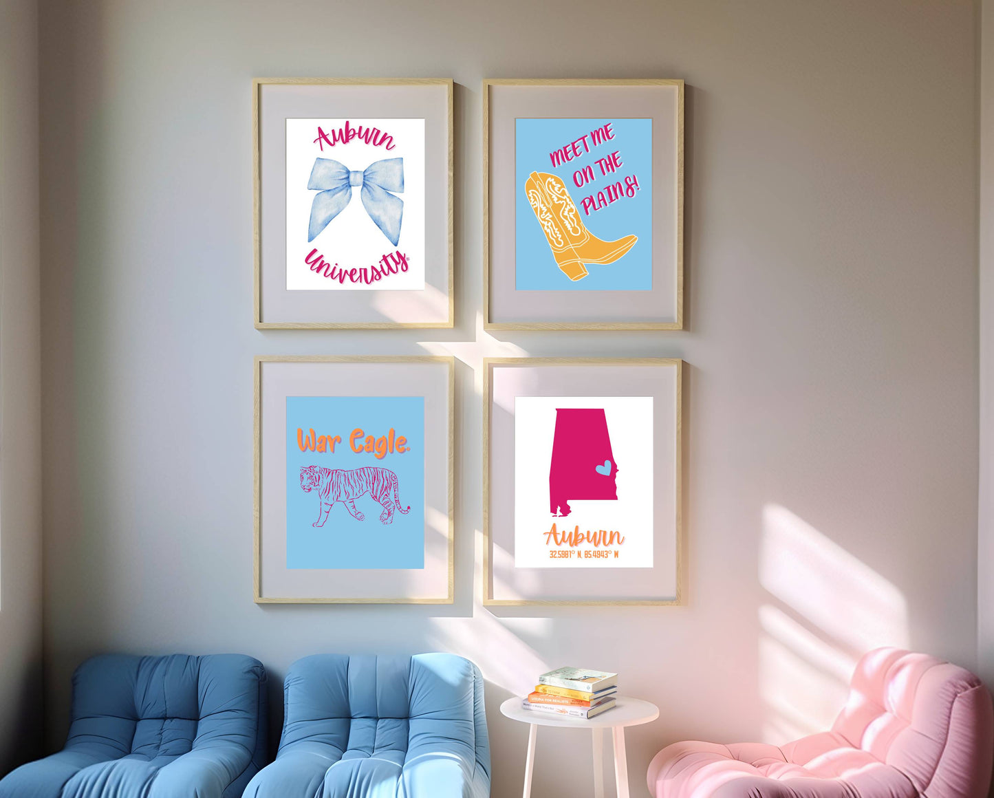 Auburn Pink and Blue Coquette Preppy Prints (Set of 4)