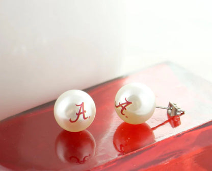 Alabama Logo Pearl Stud Earrings