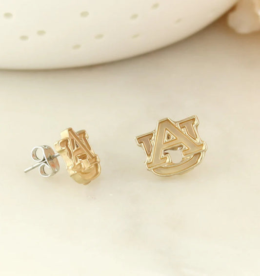 Auburn Matte Gold Logo Stud Earrings