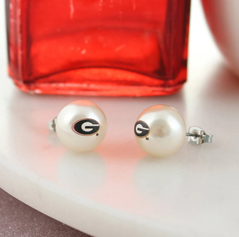 Georgia Logo Pearl Stud Earrings