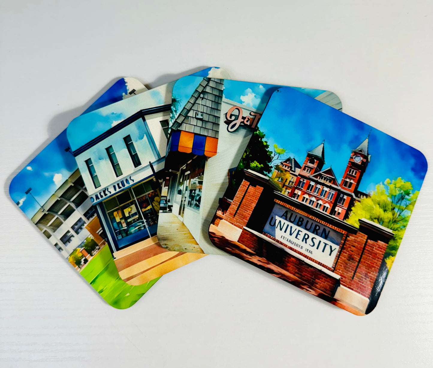 Auburn Landmarks Watercolor Coasters (Set of 4)