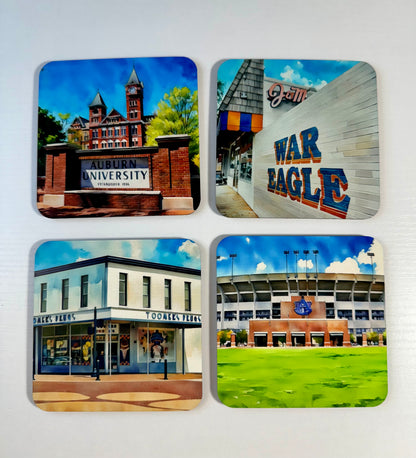 Auburn Landmarks Watercolor Coasters (Set of 4)