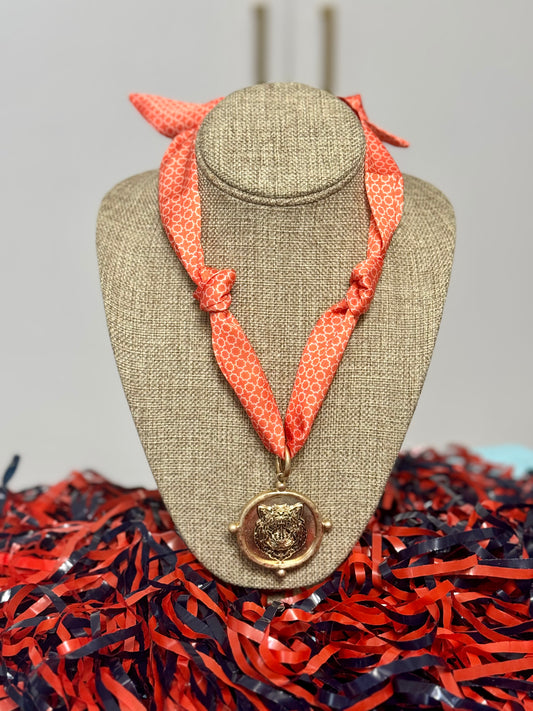 Orange Tiger Charm Scarf Necklace