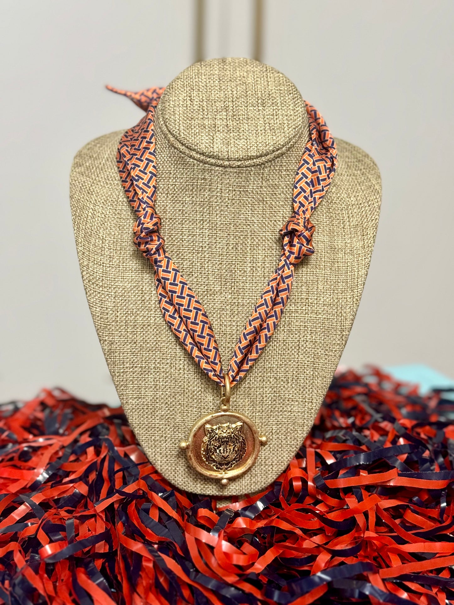 Auburn Scarf Tiger Charm Necklace