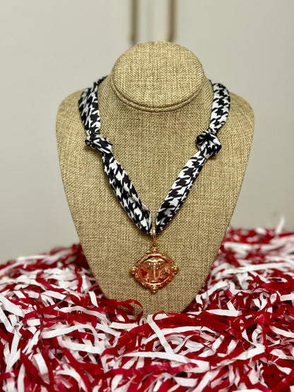 Houndstooth Elephant Charm Scarf Necklace
