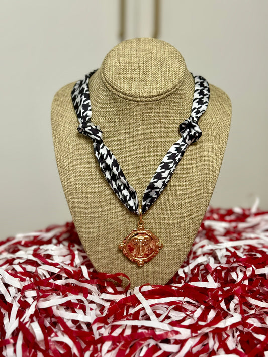 Houndstooth Elephant Charm Scarf Necklace