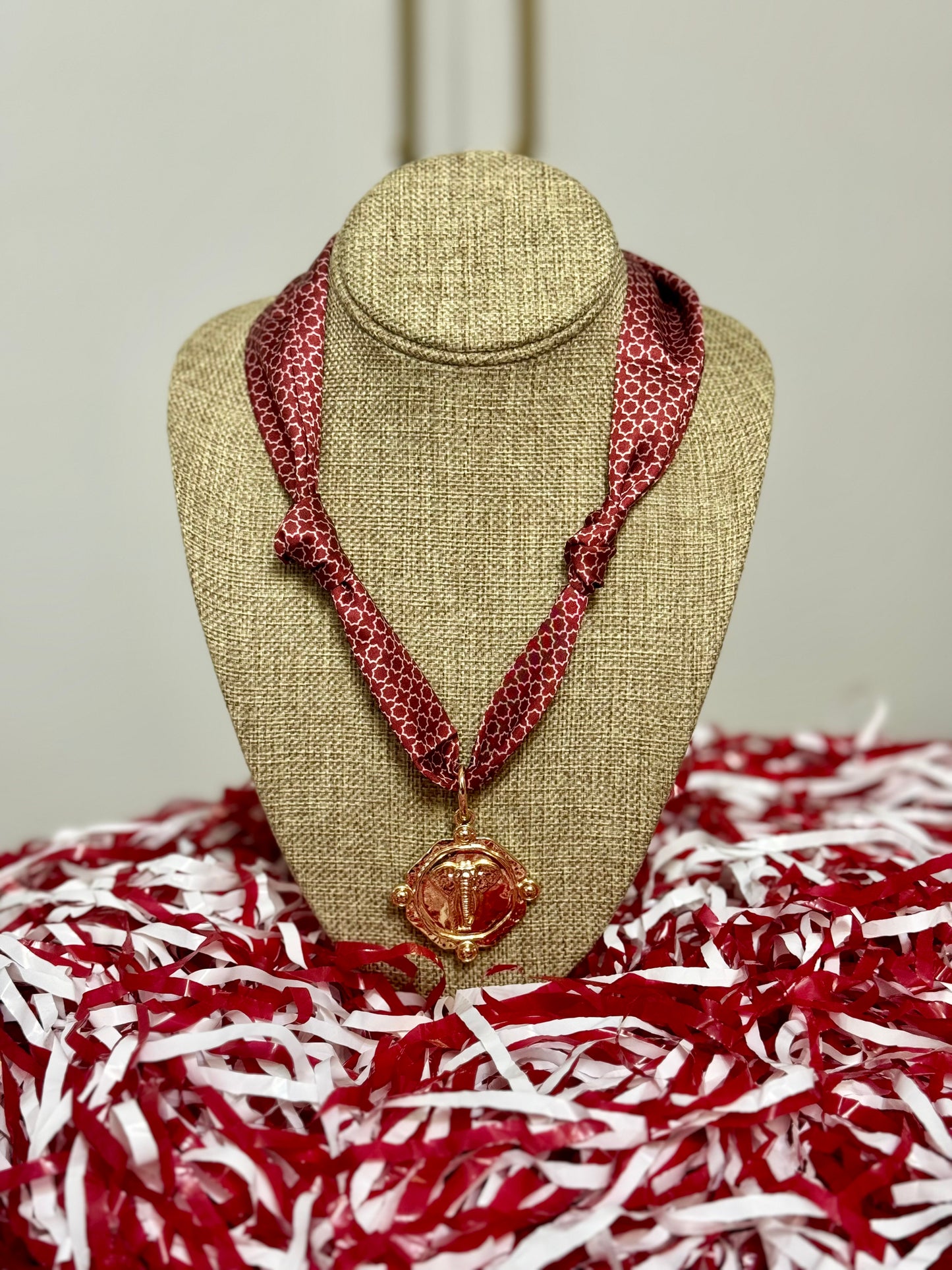 Crimson Scarf Charm Necklace
