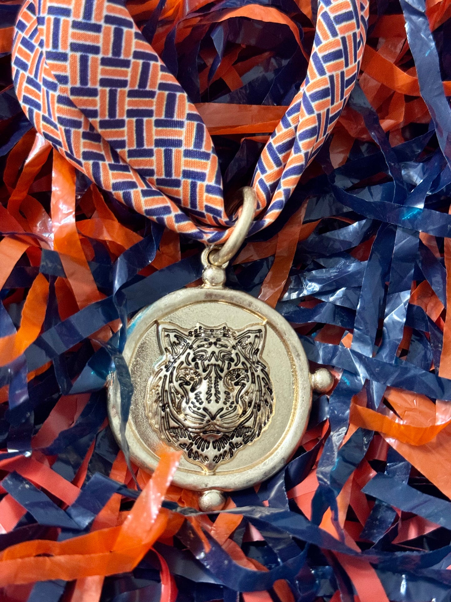 Auburn Scarf Tiger Charm Necklace
