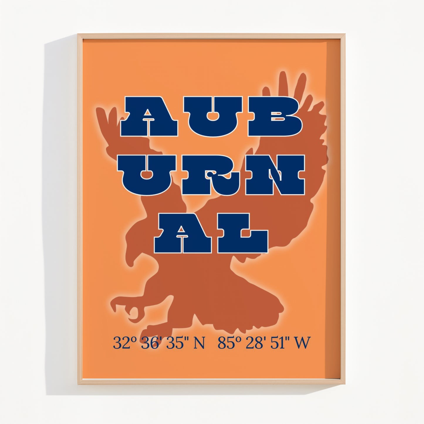 Auburn Al Eagle Coordinates Poster (Navy and Orange)