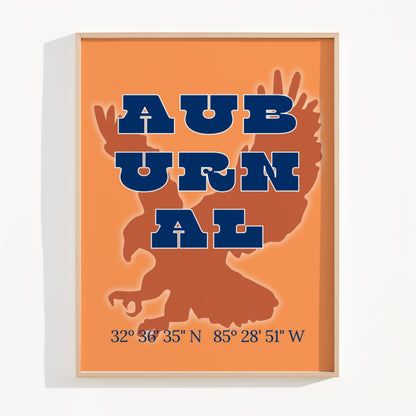 Auburn Al Eagle Coordinates Poster (Navy and Orange)