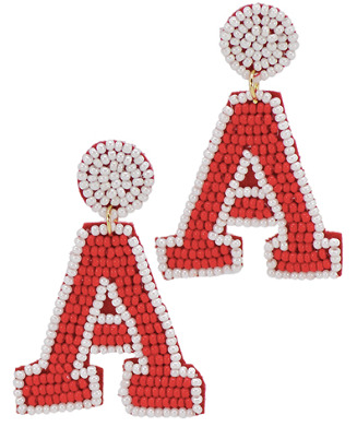 Crimson and White "A" Seed Bead Earrings