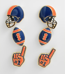 Navy and Orange Football Earrings Set