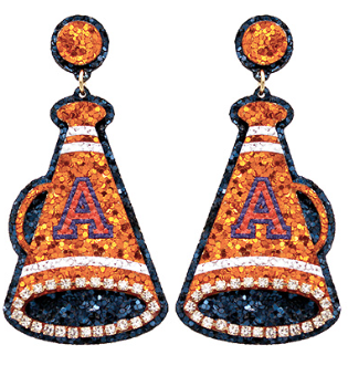 Orange and Navy Megaphone Glitter Earrings