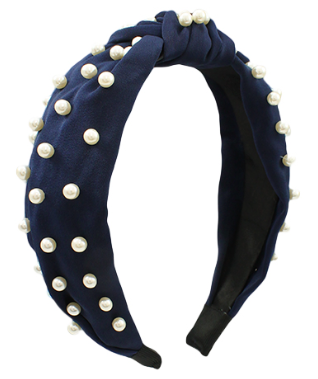 Navy Pearl Studded Headband