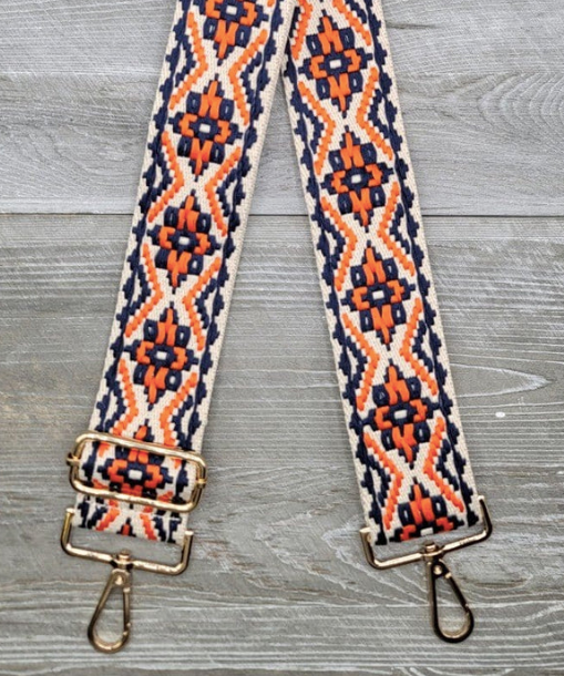 Navy and Orange Aztec Print Purse Strap