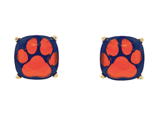 Orange and Navy Paw Stud Earrings