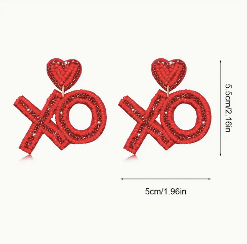 Red Heart XO Beaded Earrings