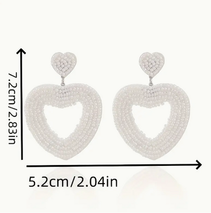 Beaded Heart Earrings (Hot Pink)