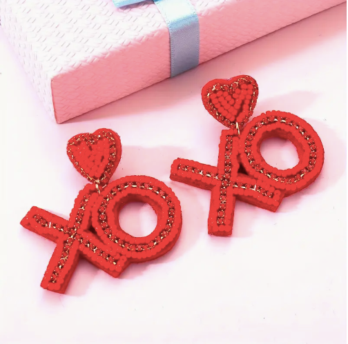 Red Heart XO Beaded Earrings